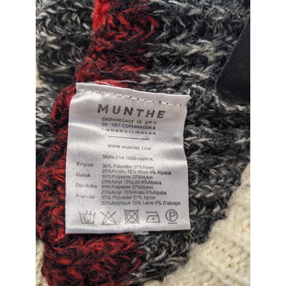 Munthe Size 40 Medium Nippa Striped Cardigan Red Tan Waffle Knit Wool Alpaca - Picture 11 of 12